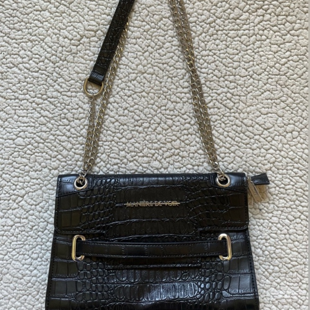 Maniere De Voir Black Croc-Pattern Shoulder Bag